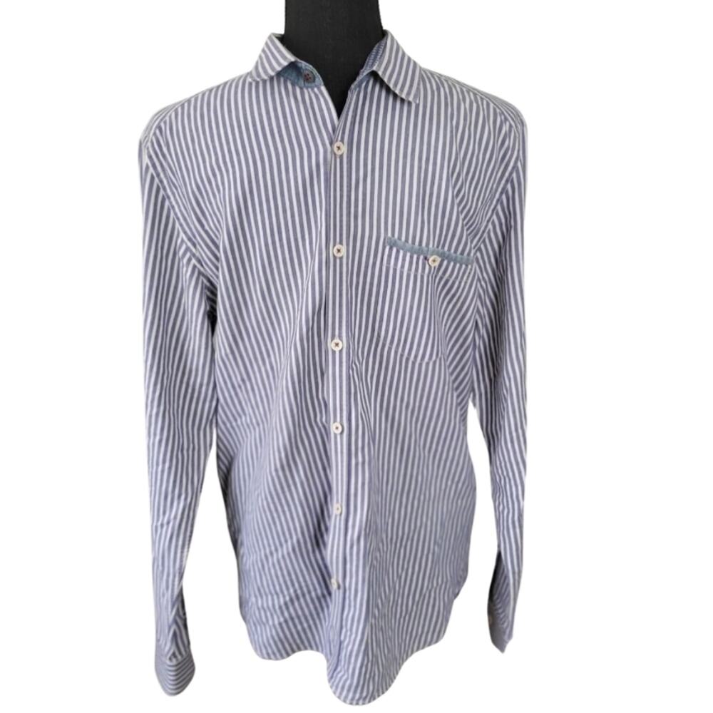 Ted Baker London Blue & White Striped Long-Sleeve Shirt Size L
